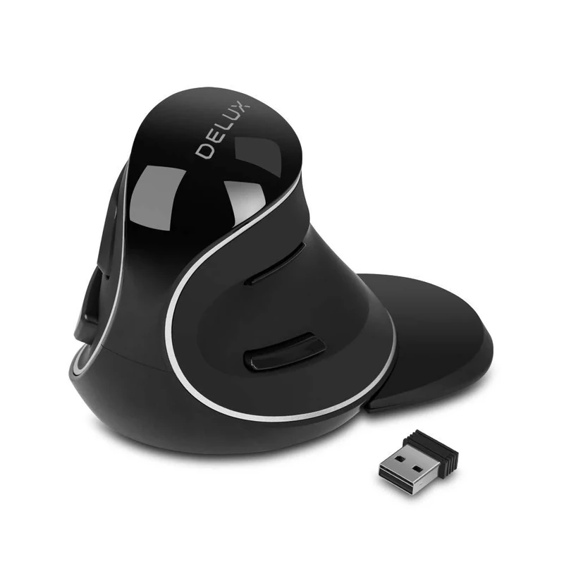 DELUX Ergonomic Mouse, Wireless 2.4G Vertical Mouse, Slient Click, Removable Wrist Rest, 800/1000/1600DPI, 6 Buttons, for Carpal Tunnel, for Laptop/PC/Mac (M618PLUS GX)