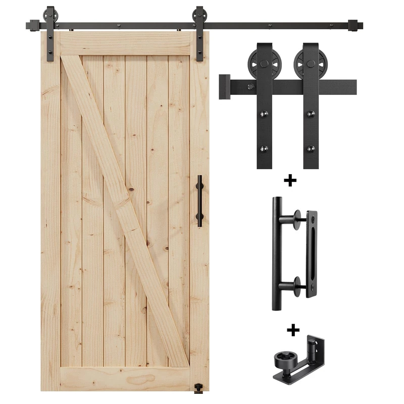 EaseLife 6FT Sliding Barn Door Hardware Track Kit & Handle,Big Industrial Spoke Wheel Pulley,Wall Mount,Slide Smoothly Quietly,Easy Install,Black,72" Track Fit for 32-34" Wide Opening (No Door)