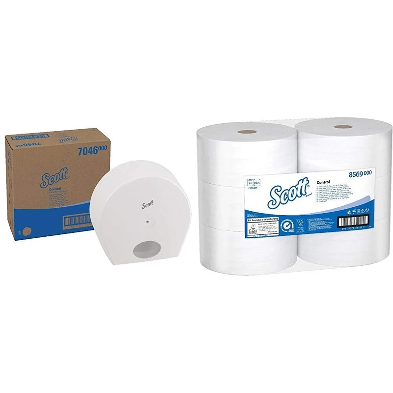 Scott Control, 7046, Toilet Tissue Roll Dispenser, White, 1 x 1 Dispenser (Including Centrefeed Toilet Tissue, 8569)