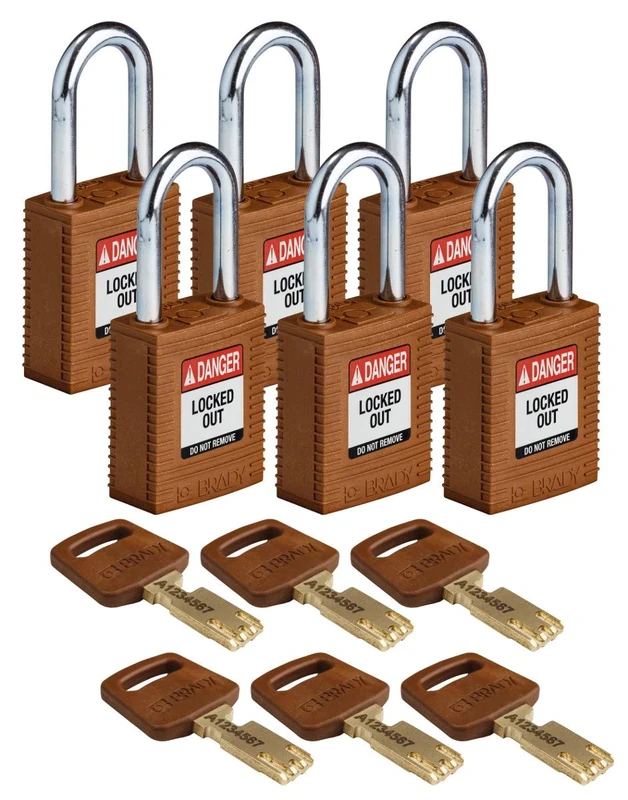 SafeKey Nylon Padlock, 38mm x 84mm x 19mm, Brown, Pack of 6