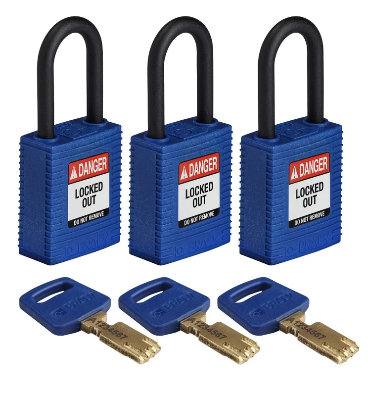 SafeKey Lockout Padlock Nylon Blue 1.5" Plastic Shkl, Pack of 3