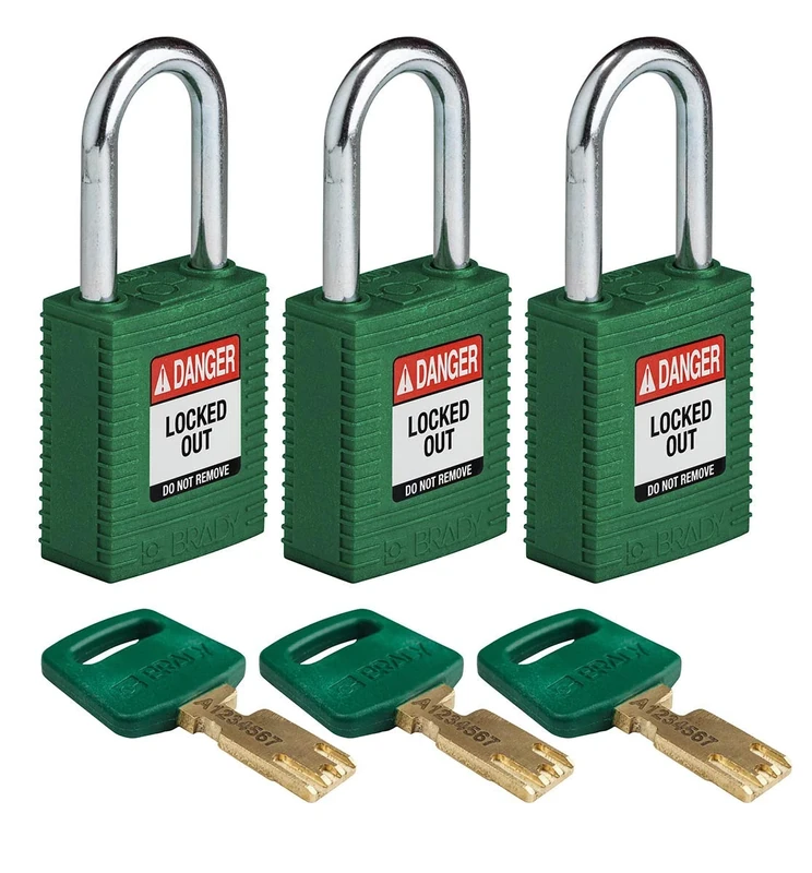 SafeKey Nylon/Steel Padlock, 38mm x 84mm x 19mm, Green, Pack of 3