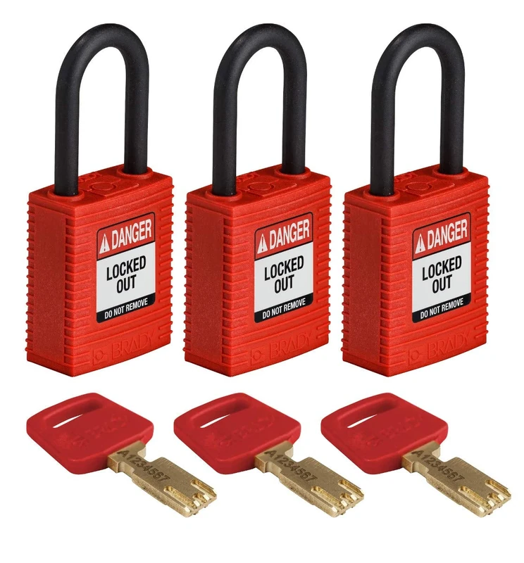 SafeKey Lockout Padlock Nylon Red 1.5" Plastic Shkl, Pack of 3