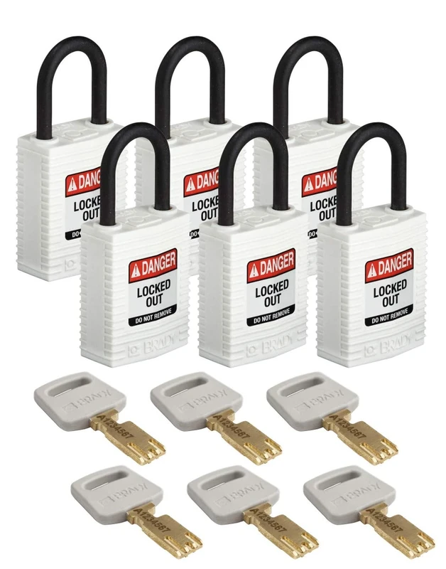 SafeKey Compact Padlock, 33mm x 67mm x 19mm, White, Pack of 6