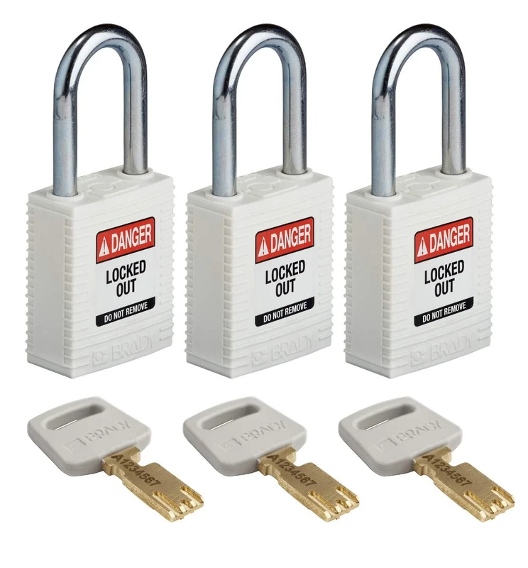SafeKey Nylon/Steel Padlock, 38mm x 84mm x 19mm, White, Pack of 3
