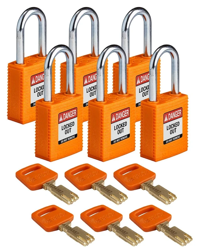 SafeKey Nylon Padlock, 38mm x 84mm x 19mm, Orange, Pack of 6