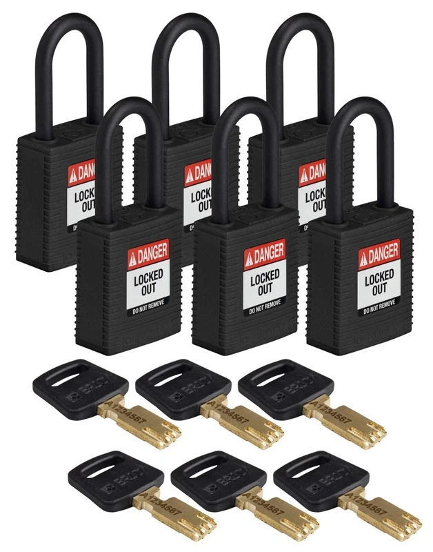 SafeKey Compact Padlock, 33mm x 67mm x 19mm, Black, Pack of 6