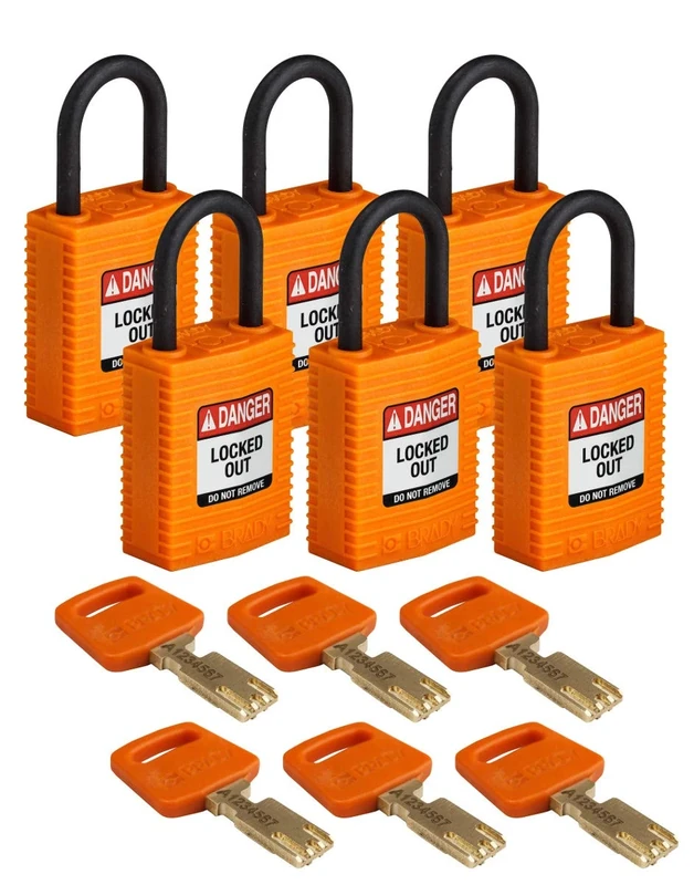 SafeKey Compact Padlock, 33mm x 67mm x 19mm, Orange, Pack of 6