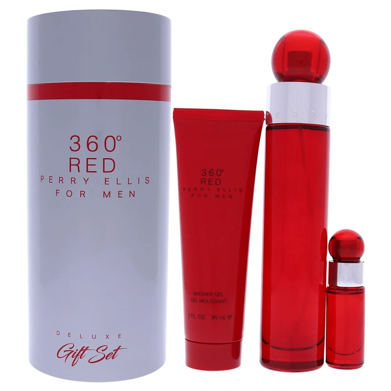 Perry Ellis 360 Red For Men 3 Pc Gift Set 3.4oz EDT Spray, 7.5ml EDT Mini Spray, 3oz Shower Gel