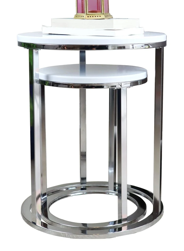 ASPECT Paloma Set of 2 Round Nesting Table,Glossy White/Chrome