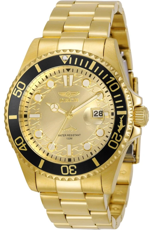 Invicta Pro Diver 30025 Men's Watch - Waterproof - Analogue - Quartz Movement - stainless steel with gold dial - 43mm