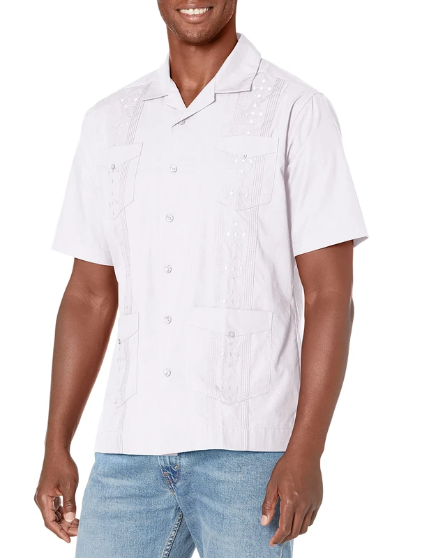 Cubavera Men's Guayabera Embroidered, Short Sleeve Button Down, Comfortable Fit (Size Small-5x Big & Tall) Shirt, Pure White, 4X