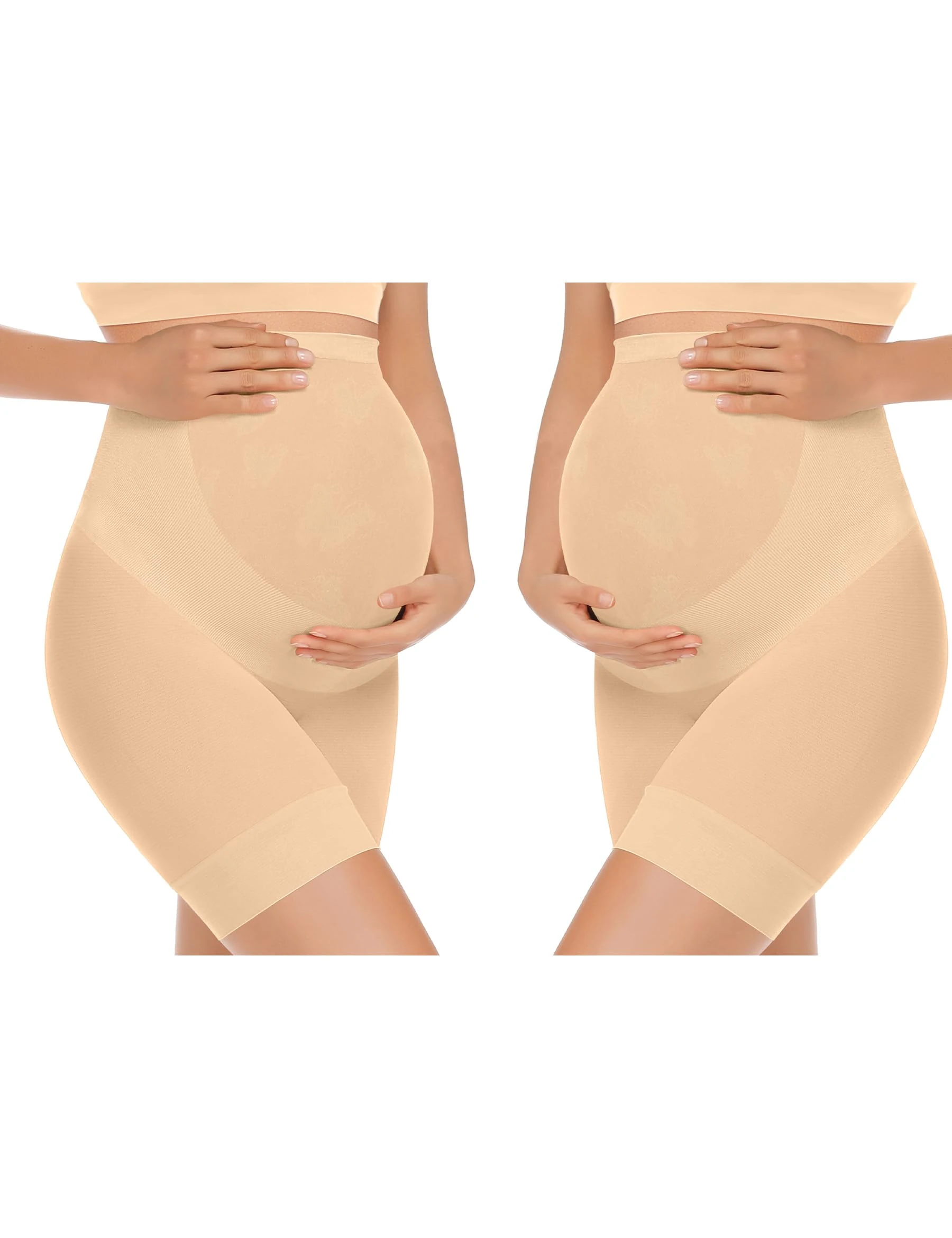 KIM S Women's Seamless Maternity Shapewear for Dresses, Mid-Thighs Pregnancy Underwear, S-XXXL, C. 2 Pack(nude+nude), Large