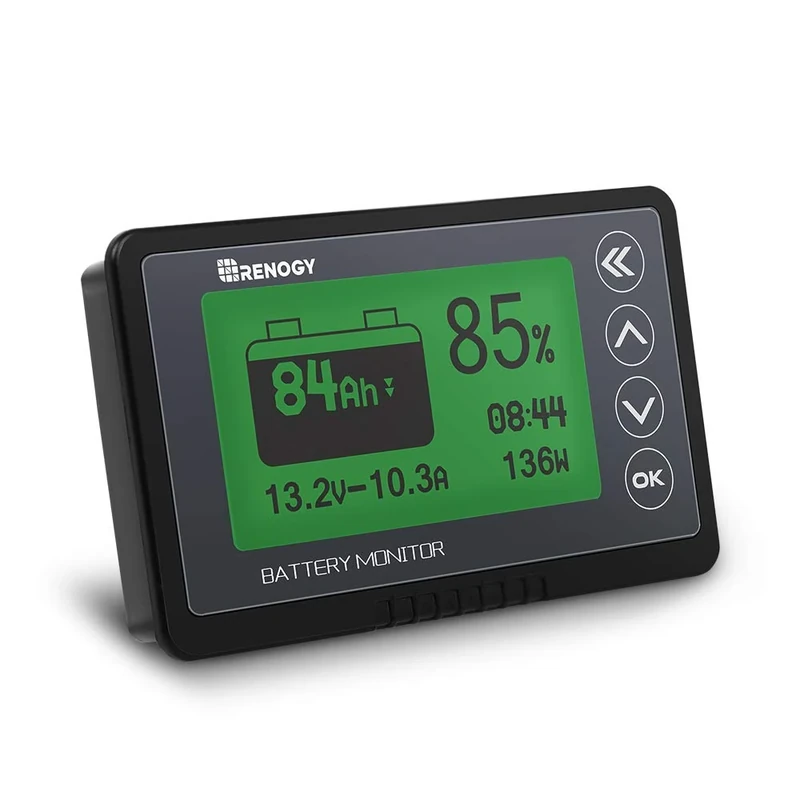 Renogy 500A Battery Monitor with Alarm, Capacity and Voltage Indicator, Compatible with LiFePO4, Lithium-ion, Lead Acid Battery in RV and Solar System