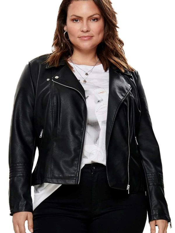 ONLY Carmakoma NOS Women's Caremmy Faux Leather Biker Noos Jacket, Black (Black Black), 22 (Manufacturer size: 48)