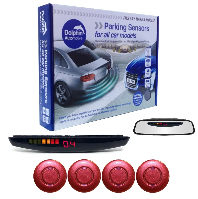 Dolphin DPS455 Reverse Parking Sensors In 32 Colours 4 Ultrasonic Radar Sensors Kit Audio & Rear Roof Mounted Display Alert System Matt & Gloss Black +30 More Colours (Moroccan Red)