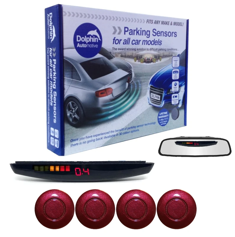 Dolphin DPS455 Reverse Parking Sensors In 32 Colours 4 Ultrasonic Radar Sensors Kit Audio & Rear Roof Mounted Display Alert System Matt & Gloss Black +30 More Colours (Maroon)