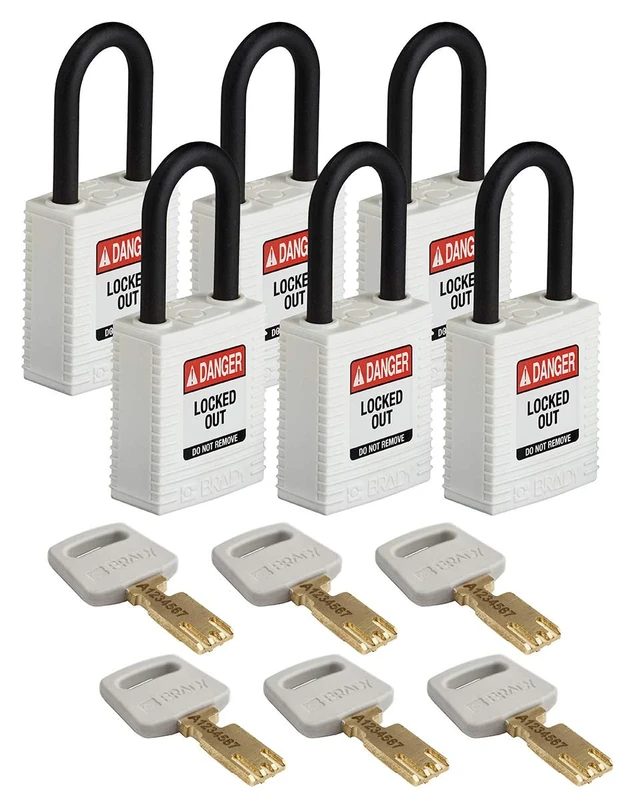 SafeKey Nylon Padlock, 38mm x 84mm x 19mm, White, Pack of 6