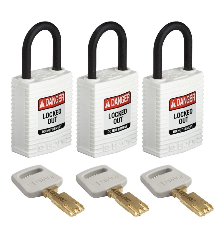 Brady SafeKey Lockout Padlock Nylon White 1.0" Plastic Shkl Keyed Alike 3 Pk