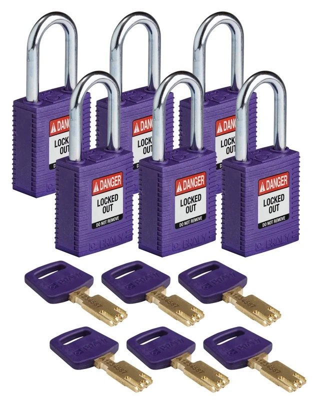 SafeKey Nylon Padlock, 38mm x 84mm x 19mm, Purple, Pack of 6