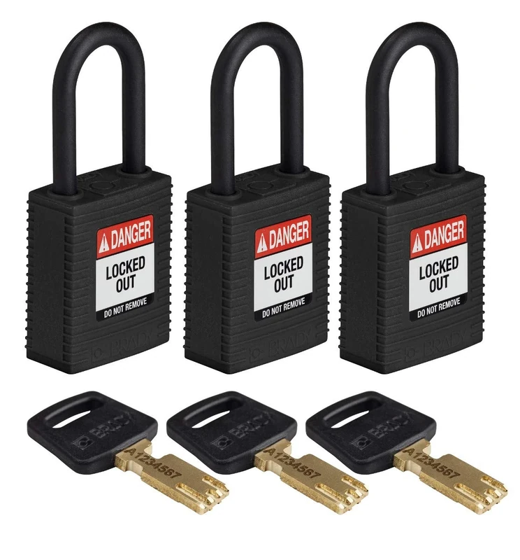 SafeKey Lockout Padlock Nylon Black 1.5" Plastic Shkl, Pack of 3