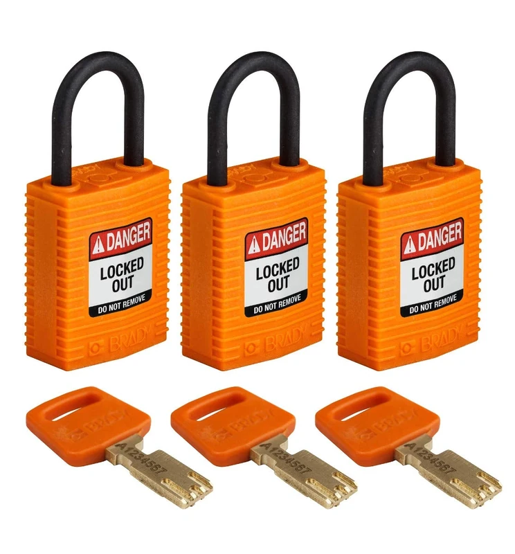 Brady SafeKey Lockout Padlock Nylon Orange 1.0" Plastic Shkl Keyed Alike 3 Pk