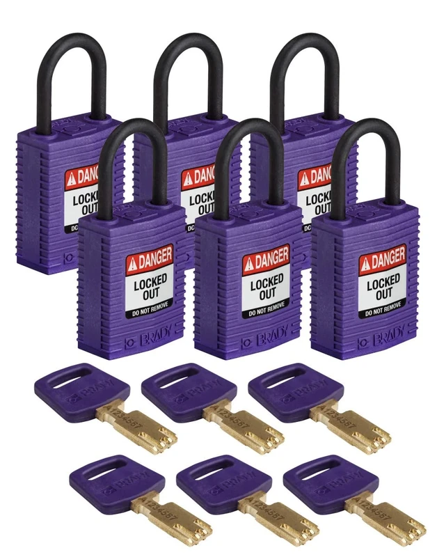 SafeKey Compact Padlock, 33mm x 67mm x 19mm, Purple, Pack of 6