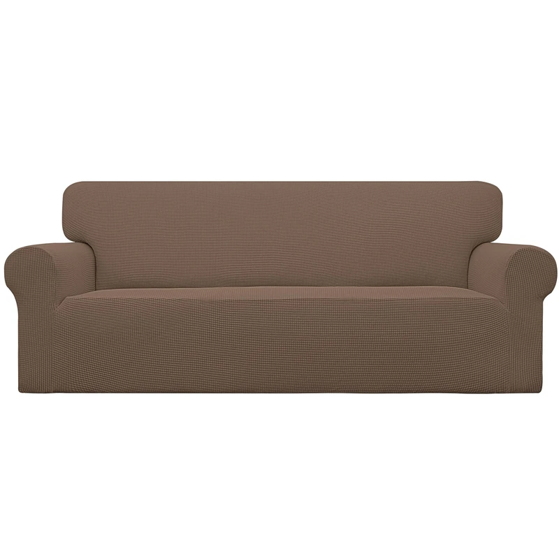 Easy-Going Stretch Sofa Slipcover 1-Piece Sofa Cover Furniture Protector Couch Soft with Elastic Bottom for Kids, Polyester Spandex Jacquard Fabric Small Checks (Sofa, Brown)