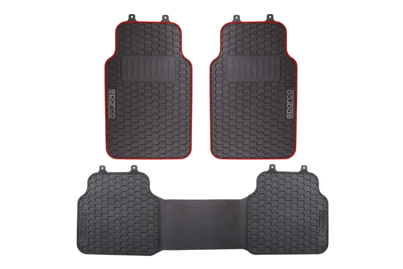 SPARCO SPCF500RD Set of 3 Universal Floor Mats with Rear Bridge for Car Model F500, Color Black/Red