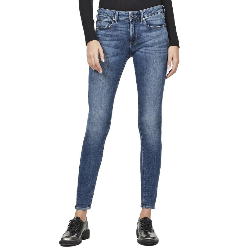 G-Star Women's 3301 Mid Skinny Jeans, Blue (faded indigo destroyed D05889-8968-A949), 24W / 32L