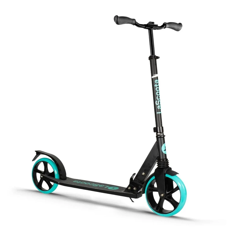 LaScoota Foldable Adult Scooter - Also Great as a Scooter for Kids Ages 8-12 & Teenagers 11-15 - Big 200mm Wheels - Kick Scooters With Shock Absorption - Great Gift - Up to 105kg (Aqua)