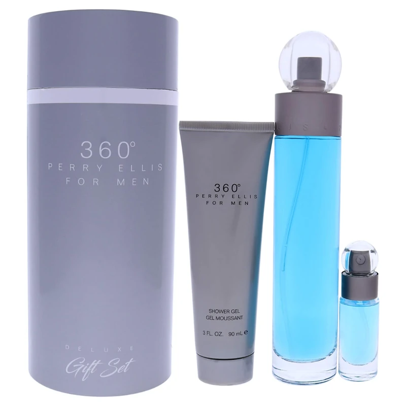 Perry Ellis 360 For Men 3 Pc Gift Set 3.4 Oz Edt Spray, 0.25 Oz Edt Spray, 3Oz Shower Gel