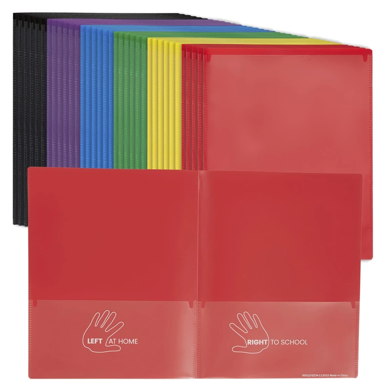 ECR4Kids MessageStor 2-Pocket Parent-Teacher Classroom Communication Folder, Flexible Plastic Folder with Pockets, Letter Size Paper, 36-Piece Set, Assorted
