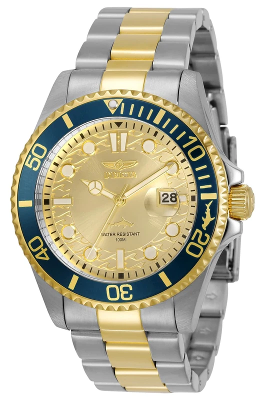 Invicta Pro Diver 30022 Men's Watch - Waterproof - Analogue - Quartz Movement - stainless steel with gold dial - 43mm