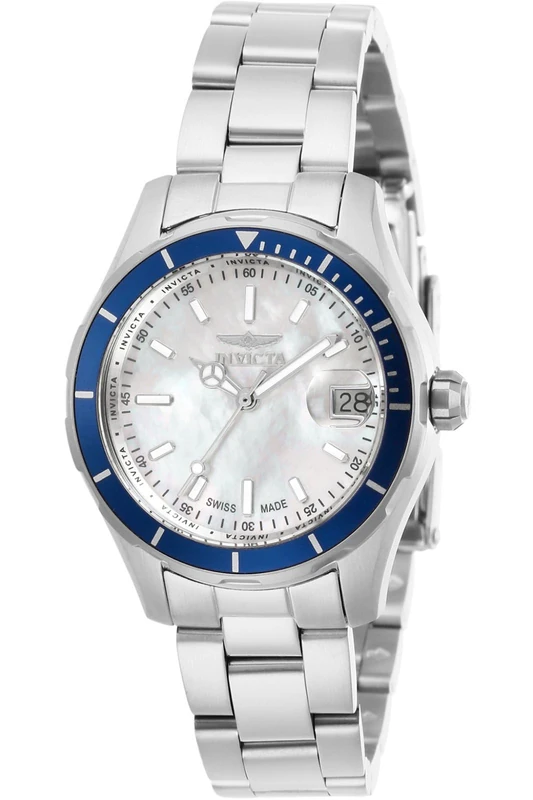 Invicta Pro Diver 28644 Women's Watch - Waterproof - Analogue - Quartz Movement - stainless steel with white dial - 34mm - Swiss Made