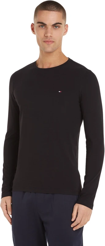 Tommy Hilfiger - Mens Long Sleeved T-Shirts - Men's T-Shirts - Tommy Hilfiger Mens T Shirts - Stretch Slim Fit Long Sleeve T Shirts Men - Red - XS