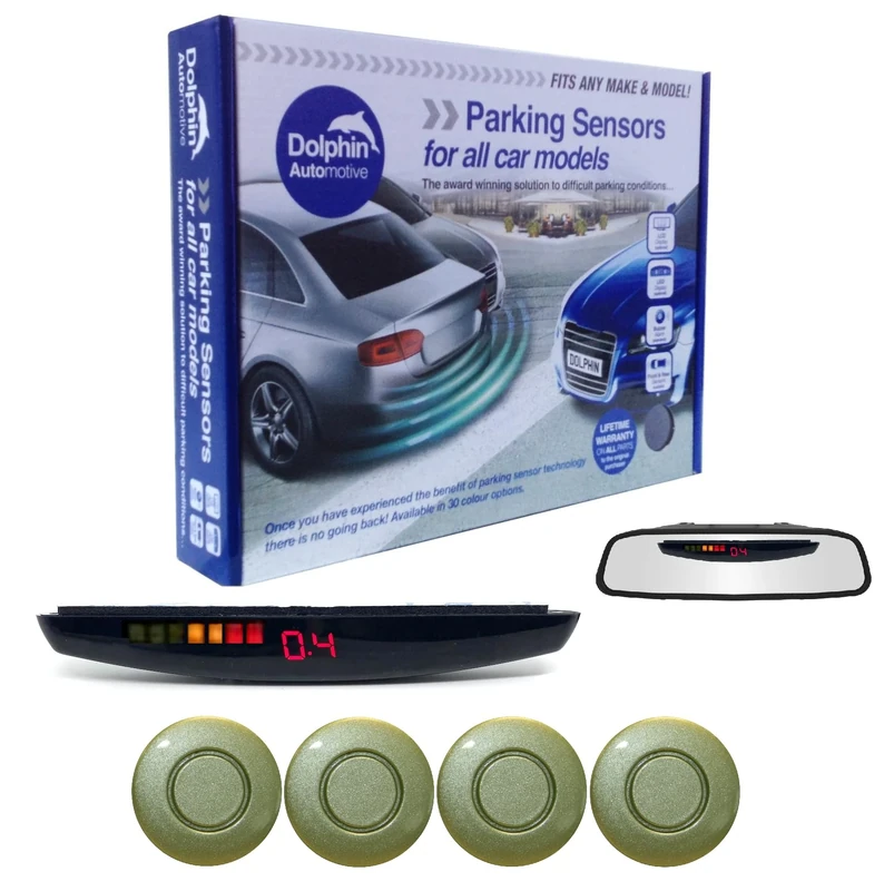 Dolphin DPS455 Reverse Parking Sensors In 32 Colours 4 Ultrasonic Radar Sensors Kit Audio & Rear Roof Mounted Display Alert System Matt & Gloss Black +30 More Colours (Ice Green)