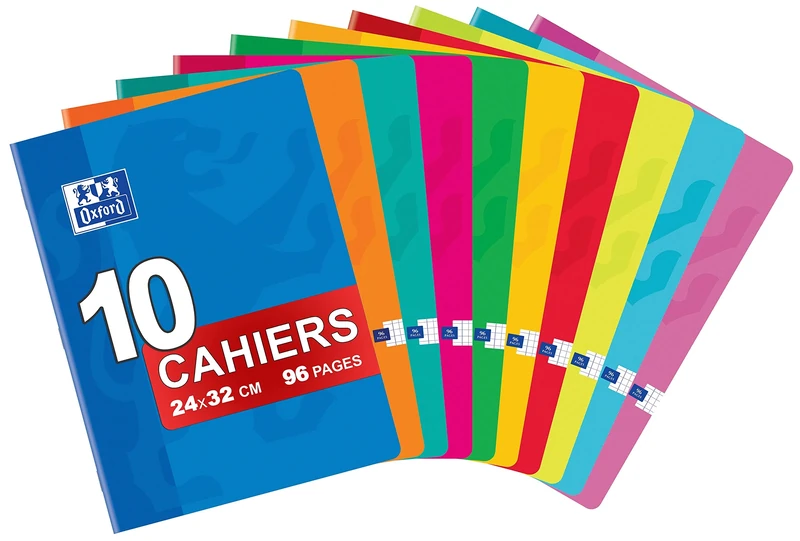 Oxford Classic Pack of 10 Large Stapled Notebooks 24 x 32 cm 96 Pages Small Squares 5 x 5 mm Assorted Colours
