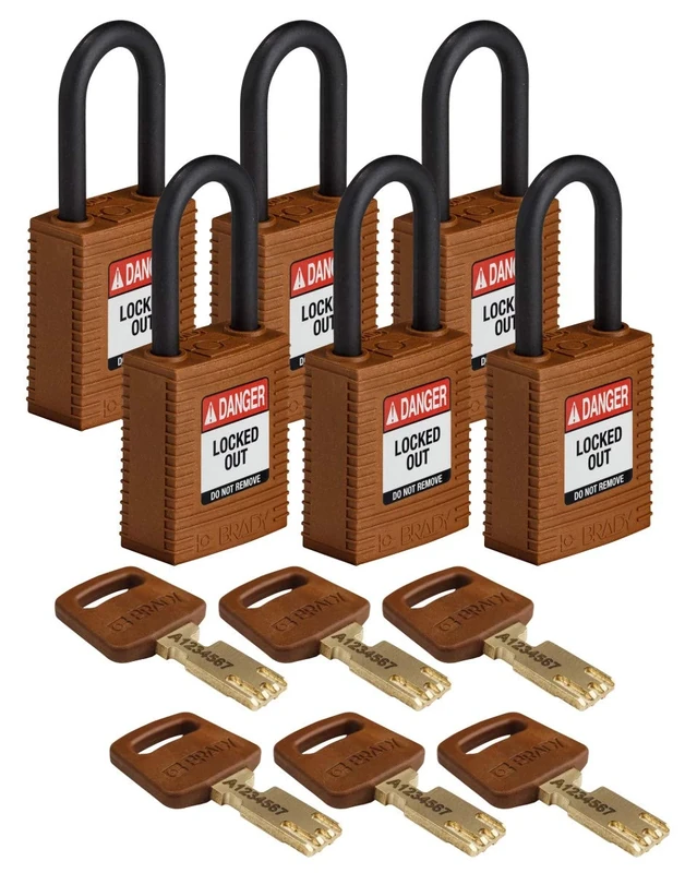 SafeKey Nylon Padlock, 38mm x 84mm x 19mm, Brown, Pack of 6