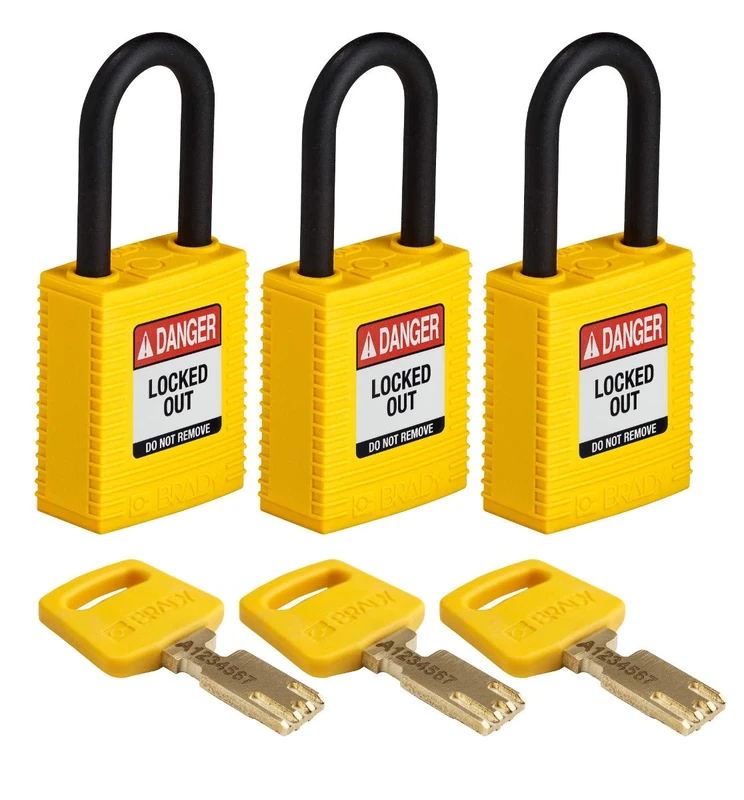 SafeKey Lockout Padlock Nylon Yellow 1.5" Plastic Shkl, Pack of 3
