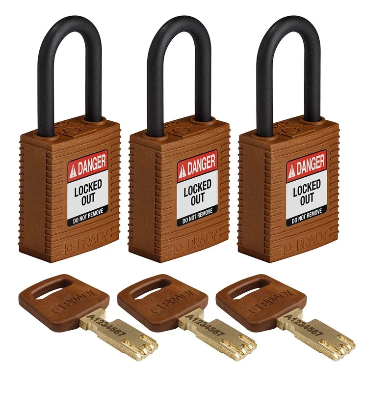 SafeKey Lockout Padlock Nylon Brown 1.5" Plastic Shkl, Pack of 3