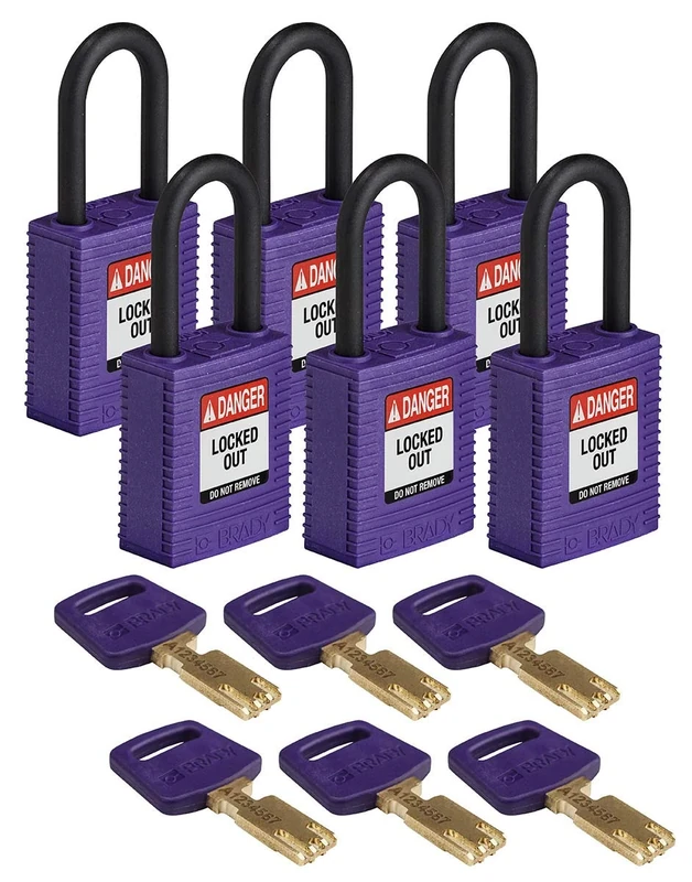 SafeKey Nylon Padlock, 38mm x 84mm x 19mm, Purple, Pack of 6