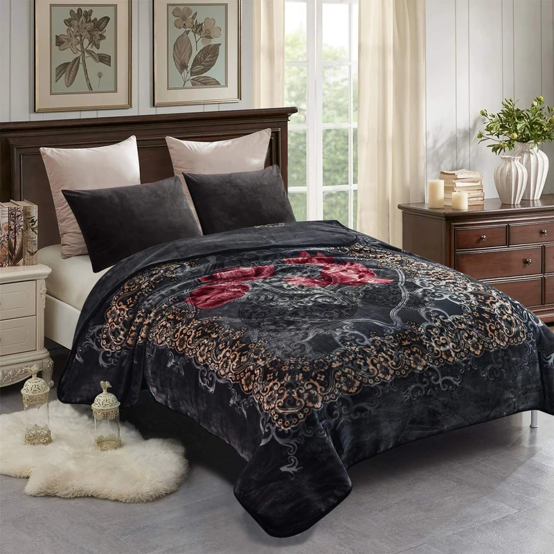 JML Fleece Blanket King Size, Heavy Korean Mink, 85 X 95 Inches, 9 Lbs, Soft and Warm, Thick Raschel Printed Mink for Autumn, Winter, Bed, Home, Gifts, Grey Flower