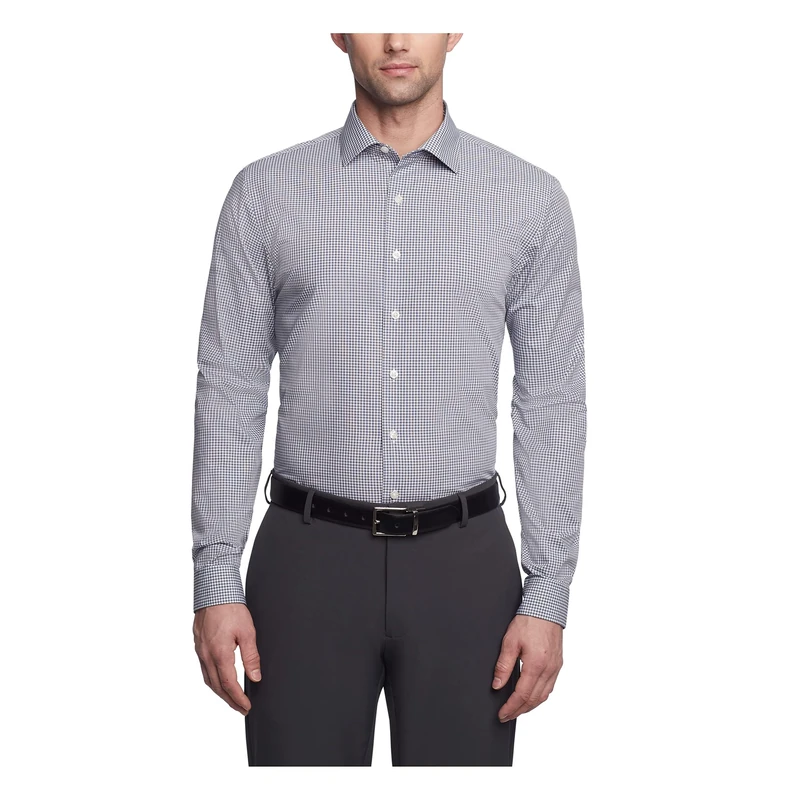 Kenneth Cole Men's Dress Shirt Slim Fit Checks and Stripes (Patterned), Navy, 15"-15.5" Neck 32"-33" Sleeve