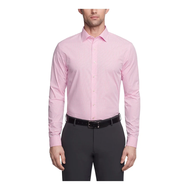 Kenneth Cole Unlisted Men's Dress Shirt Slim Fit Checks and Stripes (Patterned), Petal, 17"-17.5" Neck 34"-35" Sleeve