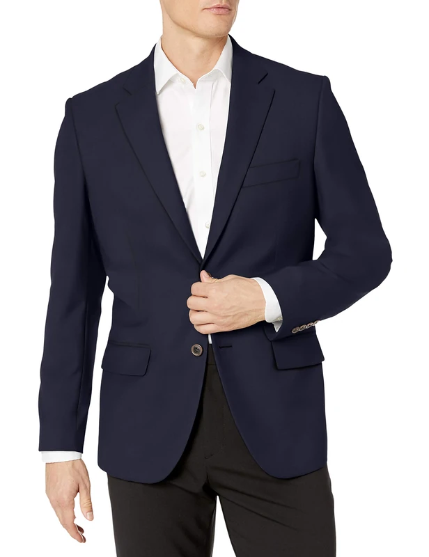 Amazon Essentials Men's Long-Sleeve Classic-Fit Button-Front Stretch Blazer, Navy, 38