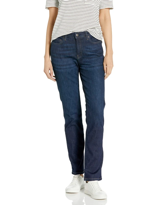 Amazon Essentials Women's Mid-Rise Slim Straight Jean - Discontinued Colours, Dark Wash, 16 Short