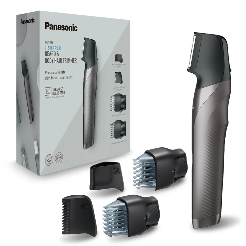 Panasonic ER-GY60-H503 Beard and Precision Trimmer 3-in-1 Rechargeable Blade Shape i-Shaper 4 Attachments Stainless Steel Comb for Sensitive Areas and Beard Trimmer - Silver