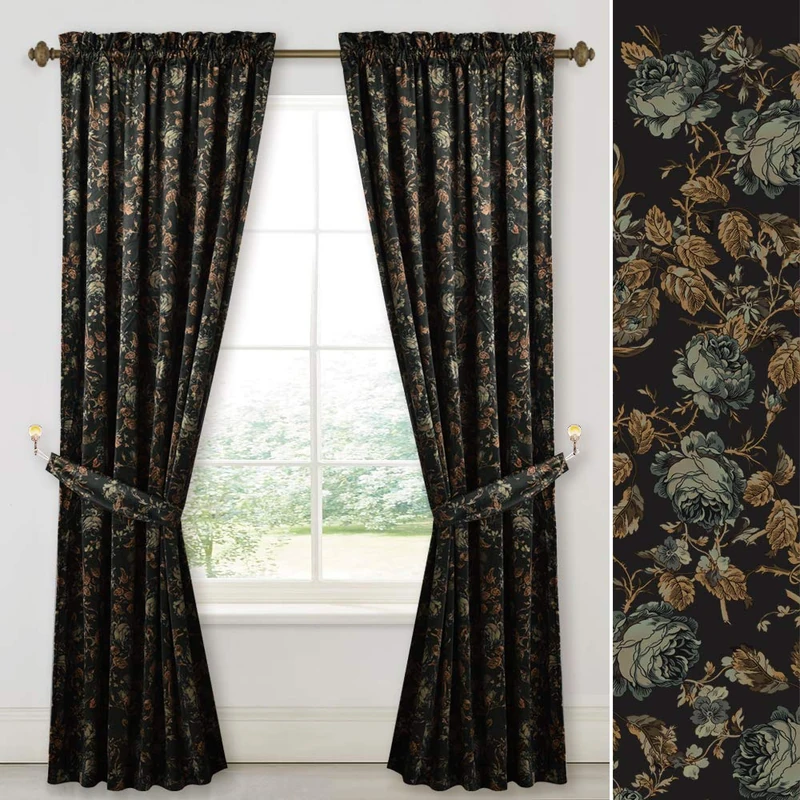 StangH Black Velvet Curtains 84 inches Long - Printed Floral Design Home Decoration Luxury Thermal Insulated Blackout Window Treatment Set for Living Room, 52x84-inch, 2 Panels - Image 1