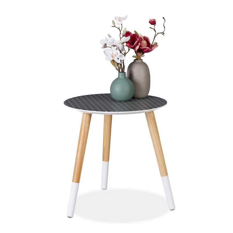 Relaxdays Round Side Table - Decorative Pattern Tripod Stand